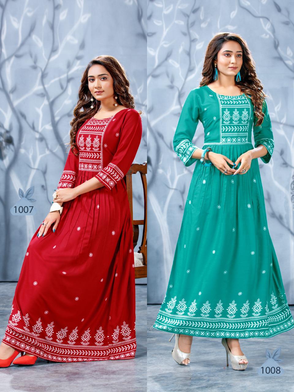 Trendy Sahi 1001 Rayon Printed Long Kurti Fancy Ethnic Wear Collection